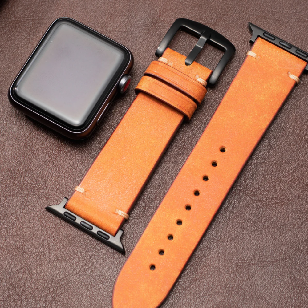 Moderne Orange Læder Strap Til Apple Watch
