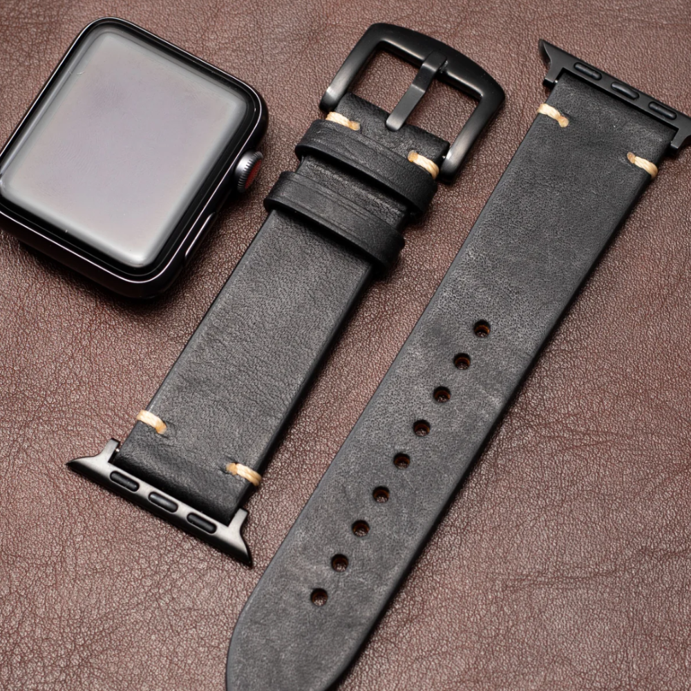 Moderne Sort Læder Strap Til Apple Watch