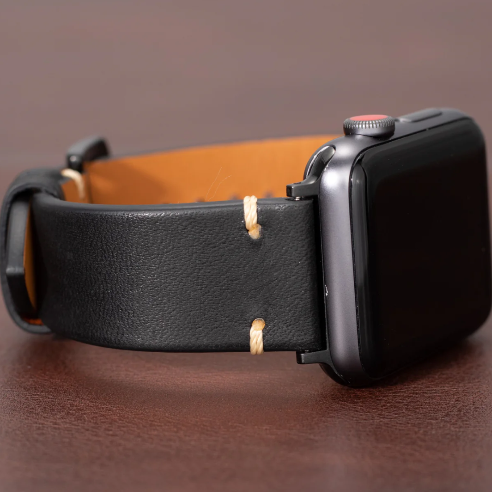 Moderne Sort Læder Strap Til Apple Watch