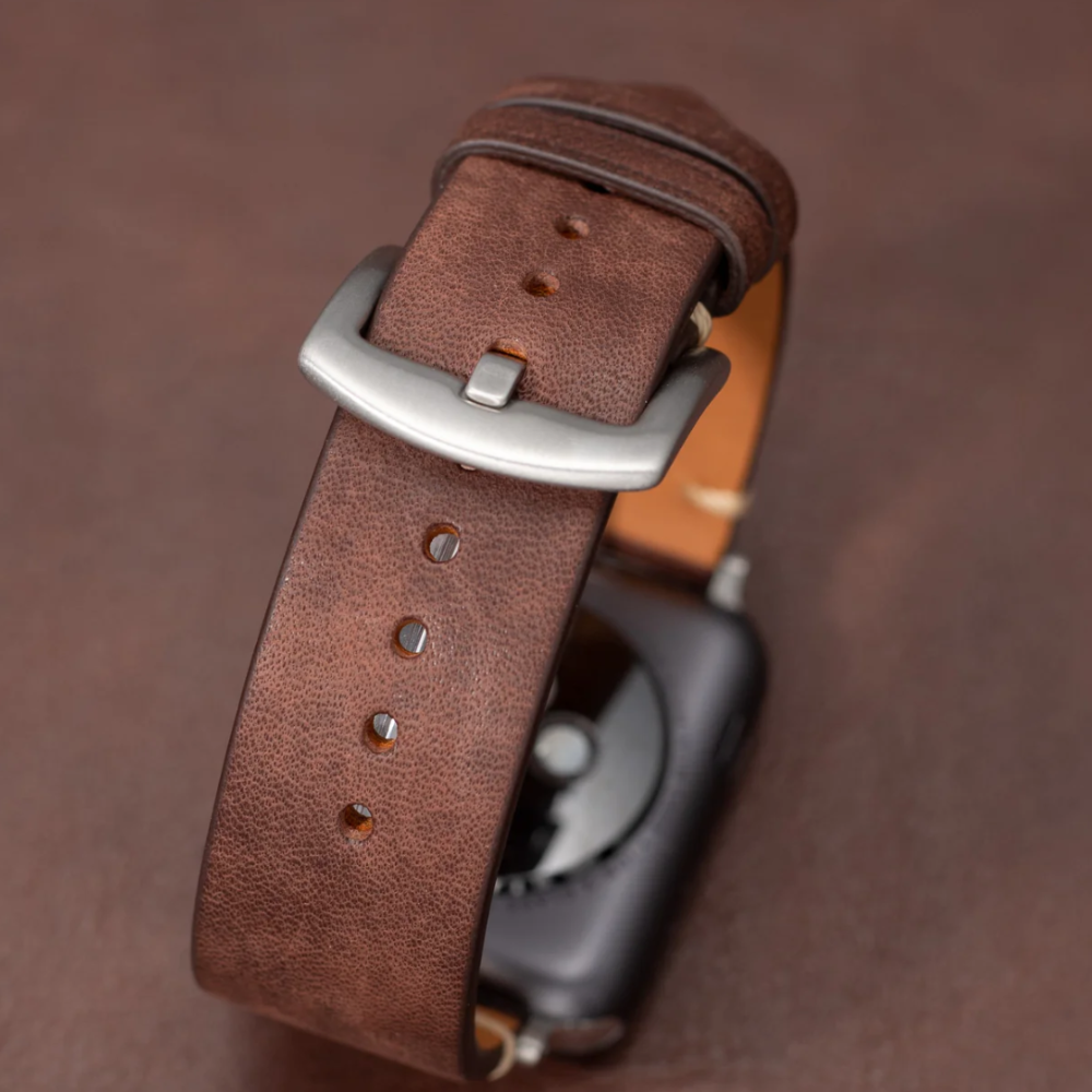 Moderne Mørkebrun Læder Strap Til Apple Watch