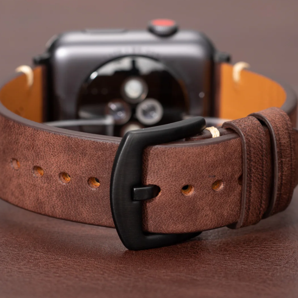 Moderne Mørkebrun Læder Strap Til Apple Watch