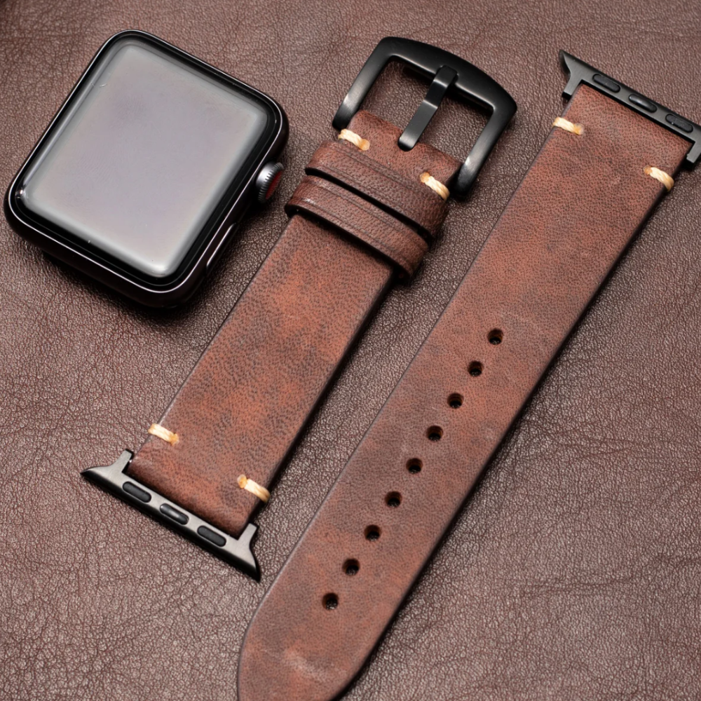 Moderne Mørkebrun Læder Strap Til Apple Watch