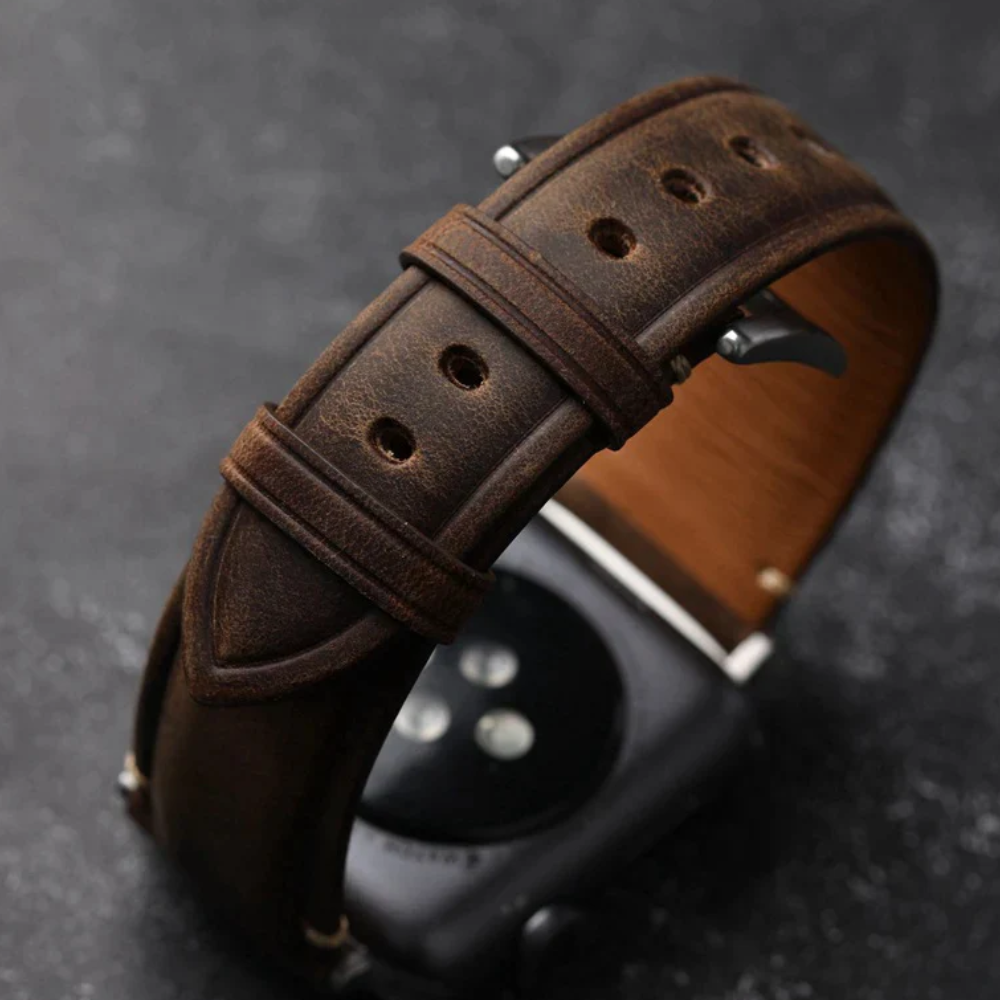 Klassisk Mørkebrun Læder Strap Til Apple Watch